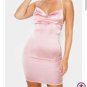 Prettylittlething Satin Blush Pink Dress